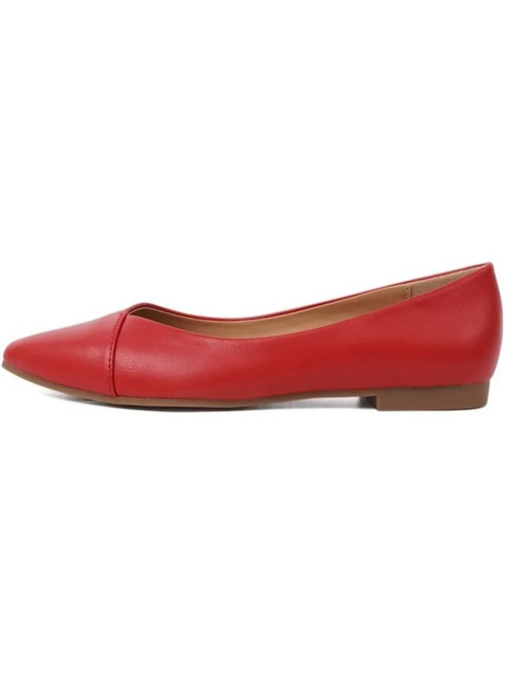 FUNKYMONKEY Women's Red Faux Leather Pointed Toe Slip On Ballet Low Heel Flats